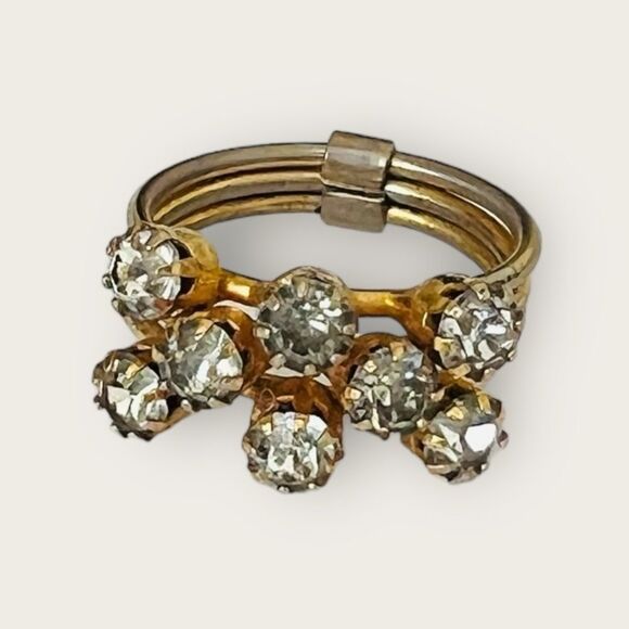 Vintage stackable gold plated ring size 5, clear crystals - Picture 6 of 8
